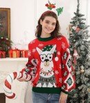 RAISEVERN Christmas Sweater for Women Llama Long Lantern Sleeve Chunky Knitted Pullover Cute Funny Ugly Glass Alpaca Holiday Sweaters Xmas Snowflakes Party Festive Winter Jumper Top L