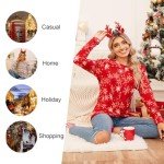 HOTGIFT Womens Winter Tops Christmas Tunics Casual Long Sleeve Shirts Sweater Tee Top Snowflake-Red Large