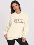 JINTING Chiristmas Sweatshirt Merry Christmas Shirts for Women V Neck Long Sleeve Oversized Pullover Tops Apricot