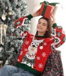 RAISEVERN Christmas Sweater for Women Llama Long Lantern Sleeve Chunky Knitted Pullover Cute Funny Ugly Glass Alpaca Holiday Sweaters Xmas Snowflakes Party Festive Winter Jumper Top L