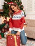 ZAFUL Women's Christmas Snowflake Tree Patterns Knitted Sweater Long Sleeve Floral Printed Pullover Tops