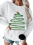 MARZXIN Women 2024 Holiday Graphic Sweater Casual Pullover Tops Merry Christmas Santa Tree Sweaters White Tree M