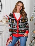 RAISEVERN Ugly Christmas Cardigan Sweater for Women Snowman Reindeer Oversized Knit Sweatshirt V Neck Tops Open Front Button Xmas Outerwear Black Red