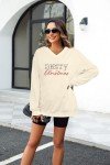 JINTING Chiristmas Sweatshirt Merry Christmas Shirts for Women V Neck Long Sleeve Oversized Pullover Tops Apricot