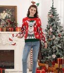 RAISEVERN Christmas Sweater for Women Llama Long Lantern Sleeve Chunky Knitted Pullover Cute Funny Ugly Glass Alpaca Holiday Sweaters Xmas Snowflakes Party Festive Winter Jumper Top L