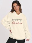 JINTING Chiristmas Sweatshirt Merry Christmas Shirts for Women V Neck Long Sleeve Oversized Pullover Tops Apricot