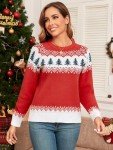 ZAFUL Women's Christmas Snowflake Tree Patterns Knitted Sweater Long Sleeve Floral Printed Pullover Tops