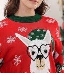 RAISEVERN Christmas Sweater for Women Llama Long Lantern Sleeve Chunky Knitted Pullover Cute Funny Ugly Glass Alpaca Holiday Sweaters Xmas Snowflakes Party Festive Winter Jumper Top L