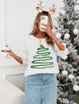 MARZXIN Women 2024 Holiday Graphic Sweater Casual Pullover Tops Merry Christmas Santa Tree Sweaters White Tree M
