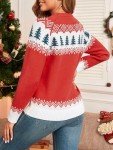 ZAFUL Women's Christmas Snowflake Tree Patterns Knitted Sweater Long Sleeve Floral Printed Pullover Tops