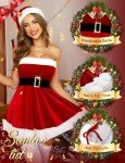RSLOVE Women Christmas Lingerie Set 3 Piece Sexy Santa Babydoll Red Chemise with Belt and Cuffs Red S