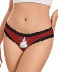 Aueyan Christmas Panties Women Gifts for Christmas Red Panties Sexy Lace Underwear Xmas Underpants Funny Small Items Women's Christmas Tree Underwear,M