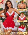 RSLOVE Womens Sexy Christmas Lingerie Red Santa Babydoll Lace Chemises Sleepwear Red XXL