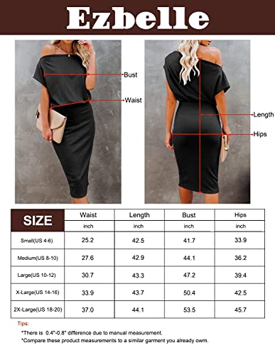 Ezbelle Women's Off The Shoulder Short Sleeve Ribbed Bodycon Casual Summer Party Pencil Dress Black 8-10