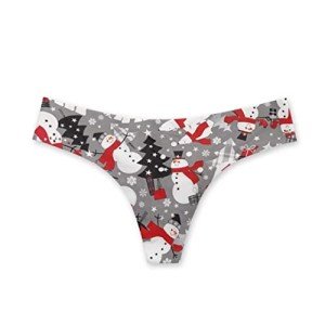 Dellukee Women Sexy Thong Underwear Snowman Christmas Trees Print High Cut Breathable Stretch Comfortable Underwear Brief