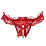 Women Pearl Lace Bowknot Beads Lace Panties Erotic Thong Lingerie Underwear (M-L, Red)