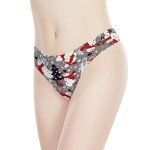 Dellukee Women Sexy Thong Underwear Snowman Christmas Trees Print High Cut Breathable Stretch Comfortable Underwear Brief