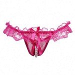 Women Pearl Lace Bowknot Beads Lace Panties Erotic Thong Lingerie Underwear (M-L, Red)
