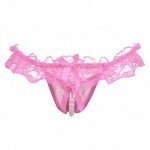 Women Pearl Lace Bowknot Beads Lace Panties Erotic Thong Lingerie Underwear (M-L, Red)