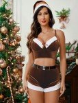 Avidlove Christmas Outfits for Women Sexy Santa Costume Velvet Xmas Christmas Set with Christmas Hat Brown Small