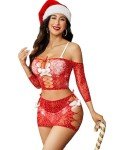 Avidlove Womens Christmas Lingerie Set Fishnet Babydoll Sexy Mesh Chemise Rhinestone Fishnet Lingerie Red M