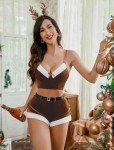 Avidlove Christmas Outfits for Women Sexy Santa Costume Velvet Xmas Christmas Set with Christmas Hat Brown Small