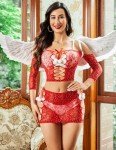Avidlove Womens Christmas Lingerie Set Fishnet Babydoll Sexy Mesh Chemise Rhinestone Fishnet Lingerie Red M