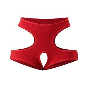Generic Women Sexy Cut Out Underwear Boy Shorts Panties Solid Color Thongs T-Back Boxer Briefs For Sex See Through Funny Boyshorts Red, XX-Large