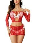 Avidlove Womens Christmas Lingerie Set Fishnet Babydoll Sexy Mesh Chemise Rhinestone Fishnet Lingerie Red M