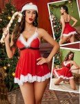Avidlove Womens Christmas Lingerie Red Santa Babydolls Chemises Set Sexy Santa Lingerie Santa Outfits