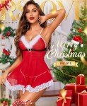 RSLOVE Womens Sexy Christmas Lingerie Red Santa Babydoll Lace Chemises Sleepwear Red M