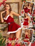 RSLOVE Sexy Christmas Lingerie For Women Santa Babydoll Chemise Red Costume with 4PCS Garters Belt Red S