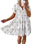 Dokotoo Womens Summer Dresses Short Sleeve Casual V Neck Floral Printed Boho Swing Mini Dress for Women Sundresses 2024 White X-Large