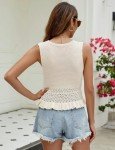 CiCiBird Women Cute Crop Sweaters Vest Knit Sleeveless Pullover Tops Crochet Ruffle Hem Tank Beige M
