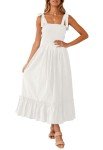 ZESICA Women's 2024 Summer Boho Spaghetti Strap Square Neck Solid Color Ruffle A Line Beach Long Maxi Dress,White,Medium