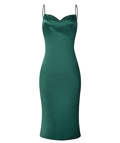 xxxiticat Women's Sleeveless Spaghetti Strap Satin Dress Cocktail Beach Evening Party Cowl Neck Dot Leopard Midi Dresses(GR2,XS)