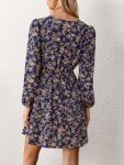 CUPSHE Women's V Neck Ditsy Floral Mini Dress Long Sleeve A Line Dress Surplice Short Dress Multicoloured