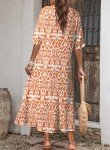 Dokotoo Cocktail Dresses Tassel Tie V Neck Summer Dresses 2024 Short Frill Sleeve Ruffle A-Line Long Dresses Casual Flowy Maxi Dress Boho Beach Dress for Women Evening Party Orange Large