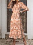 Dokotoo Cocktail Dresses Tassel Tie V Neck Summer Dresses 2024 Short Frill Sleeve Ruffle A-Line Long Dresses Casual Flowy Maxi Dress Boho Beach Dress for Women Evening Party Orange Large