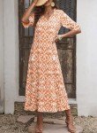Dokotoo Cocktail Dresses Tassel Tie V Neck Summer Dresses 2024 Short Frill Sleeve Ruffle A-Line Long Dresses Casual Flowy Maxi Dress Boho Beach Dress for Women Evening Party Orange Large