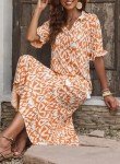 Dokotoo Cocktail Dresses Tassel Tie V Neck Summer Dresses 2024 Short Frill Sleeve Ruffle A-Line Long Dresses Casual Flowy Maxi Dress Boho Beach Dress for Women Evening Party Orange Large