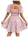 Floerns Women's Boho Square Neck Puff Short Sleeve Self Tie Front A Line Dress A Pink L