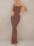 REORIA Women's Sexy Casual Lounge Slip Long Dress Elegant Wedding Guest Sleeveless Backless Ribbed Bodycon Maxi Dresses Coffee X-Small