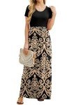 GRECERELLE Women's Short Sleeve Floral Print Loose Plain Maxi Dresses Casual Long Dress with Pockets, Flower Khaki, Large