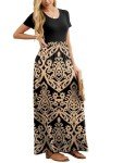 GRECERELLE Women's Short Sleeve Floral Print Loose Plain Maxi Dresses Casual Long Dress with Pockets, Flower Khaki, Large