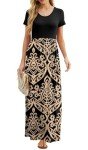 GRECERELLE Women's Short Sleeve Floral Print Loose Plain Maxi Dresses Casual Long Dress with Pockets, Flower Khaki, Large