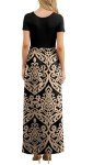 GRECERELLE Women's Short Sleeve Floral Print Loose Plain Maxi Dresses Casual Long Dress with Pockets, Flower Khaki, Large