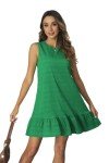 SOLY HUX Women's Ruffle Hem Sleeveless Tank Dress Round Neck Casual Smock Summer Mini Dresses Solid Green M