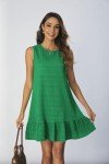 SOLY HUX Women's Ruffle Hem Sleeveless Tank Dress Round Neck Casual Smock Summer Mini Dresses Solid Green M