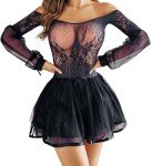 Avidlove Sexy Lingerie for Women Lace Babydoll Lingerie Dress Long Sleeve Lingerie Nightwear Chemise Nightie, Black, L